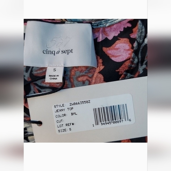 *nwt Cinq a Sept jenny Multi Floral Print Silk tie front blouse Sz Small - Picture 7 of 8